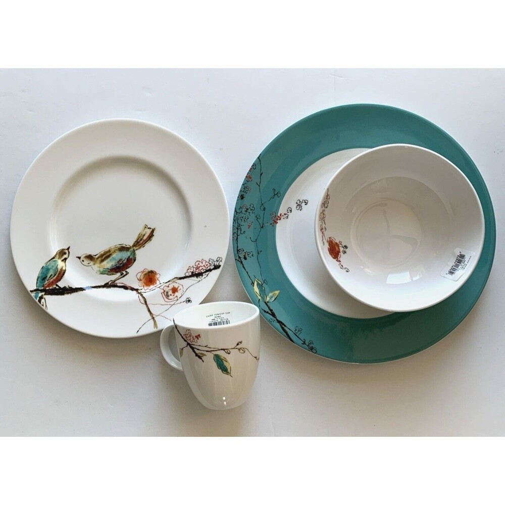 4 pc Lenox Simply Fine Chirp Bird Setting New In Box Dinner Plate Salad Bowl Cup